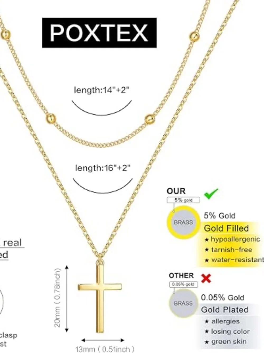 Cross Necklace for Women Teen Girls, Dainty 14K Gold Silver Plated Cross Choker